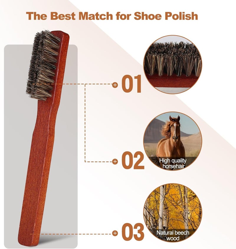 Srefaka Shoe Brush Shoe Polish Brush Horse Hair Brush for Leather Horsehair Shoe Brush Professional Shoe Polish Applicator - Image 4